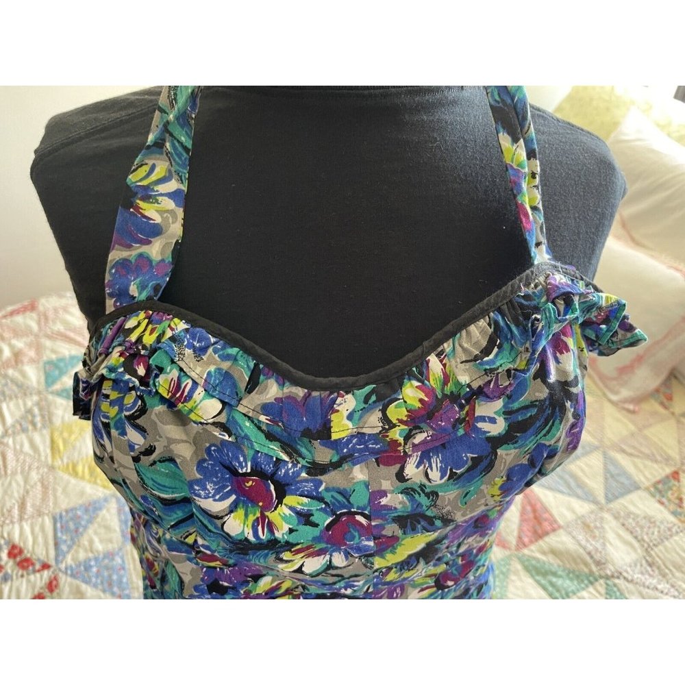 Anthropologie Odille Size 10 SunTop Floral Ruffle on top -Tie Up - Stretchy Back
